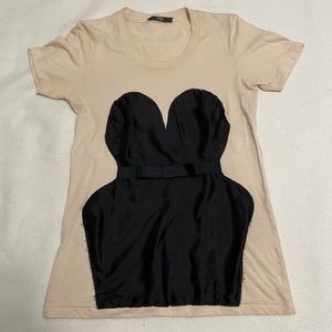 Markus Lupfer cream t-shirt with fake black corset design sewn on (size medium)